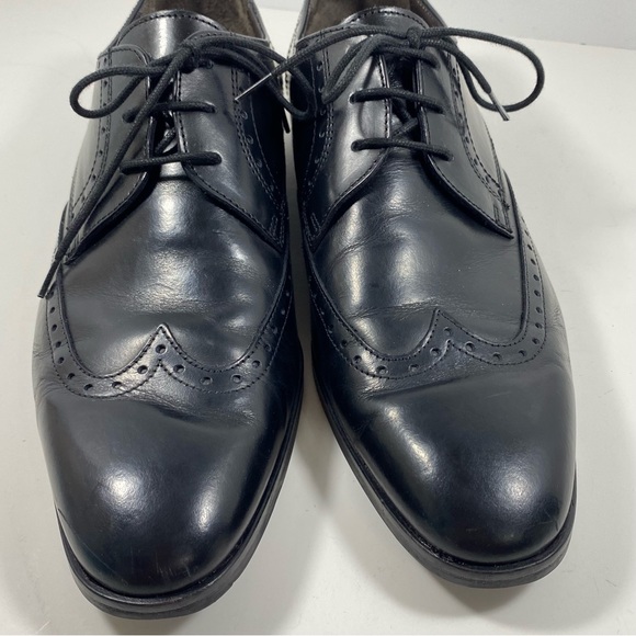 Bruno Magli Mens 9.5 M Cortez Leather Wingtip Oxfords Dress Shoes Black Lace - Picture 6 of 8